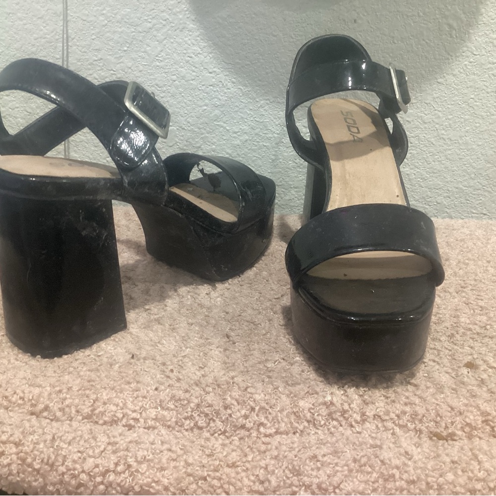 Soda Black Platform Heels